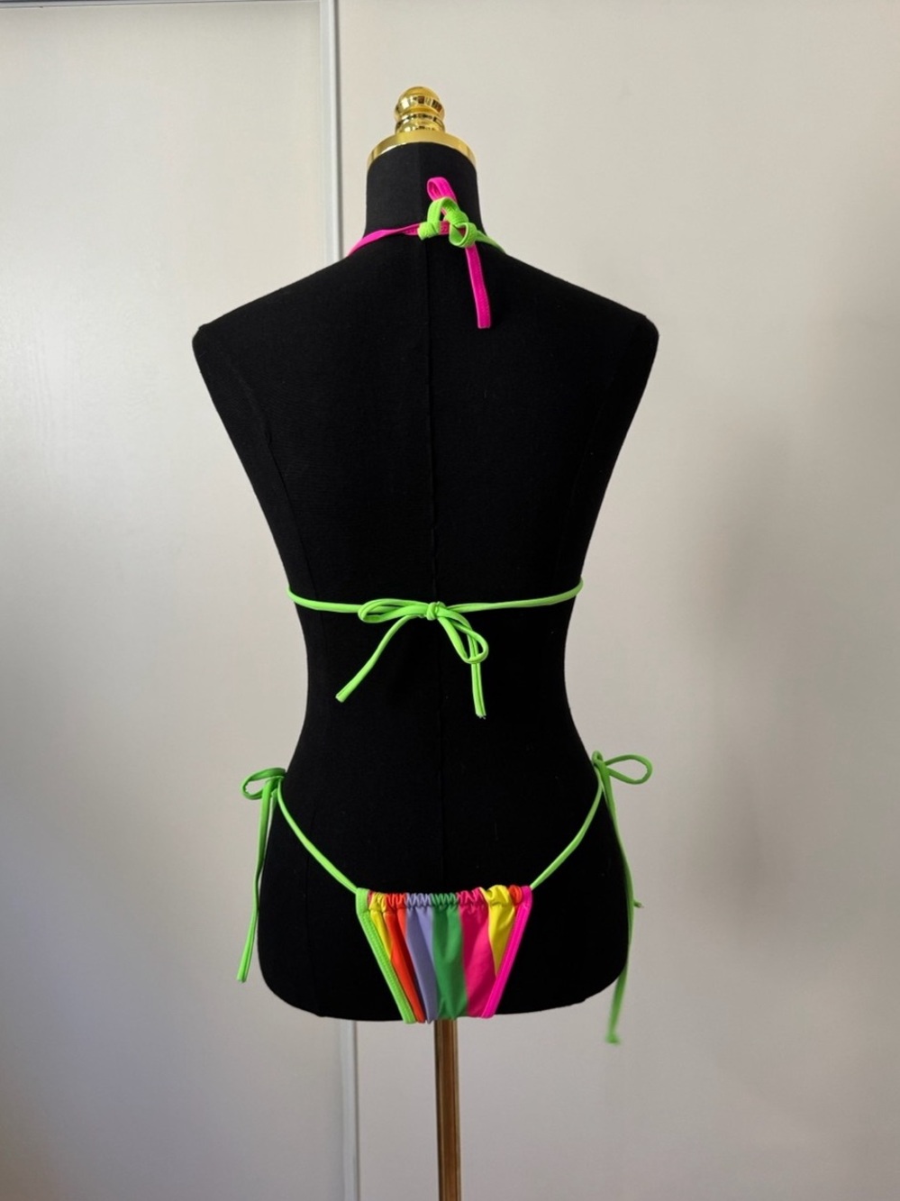 Women's Color Block String Neon Bikini - Picture 2 of 5
